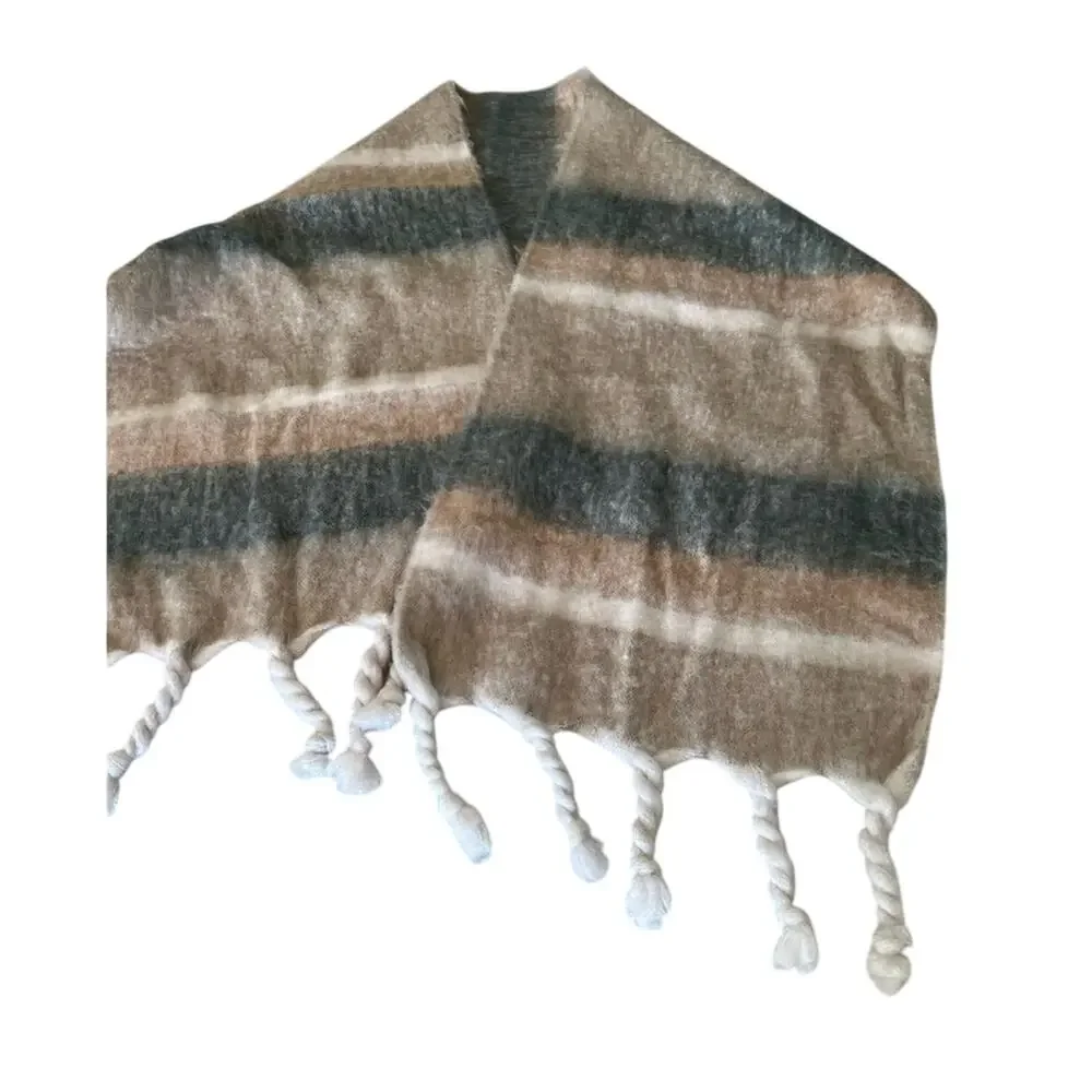 Cozy Soft Striped Blanket Scarf with Fringe